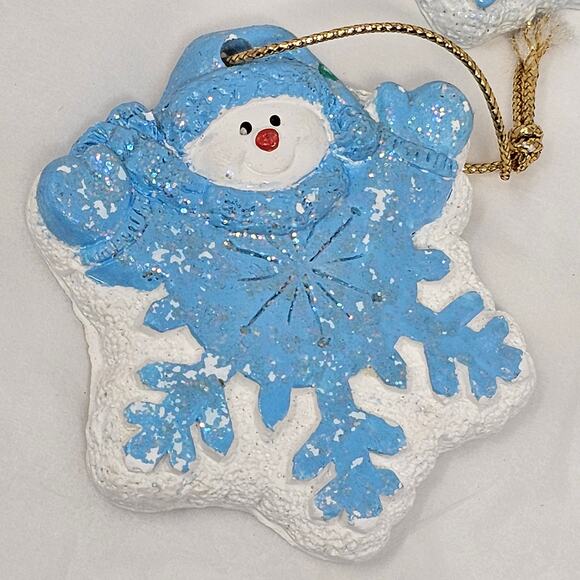 Vintage Christmas Ornaments Snow Flake Blue White Ceramic Hand Painted Set Of 7 - Picture 9 of 10
